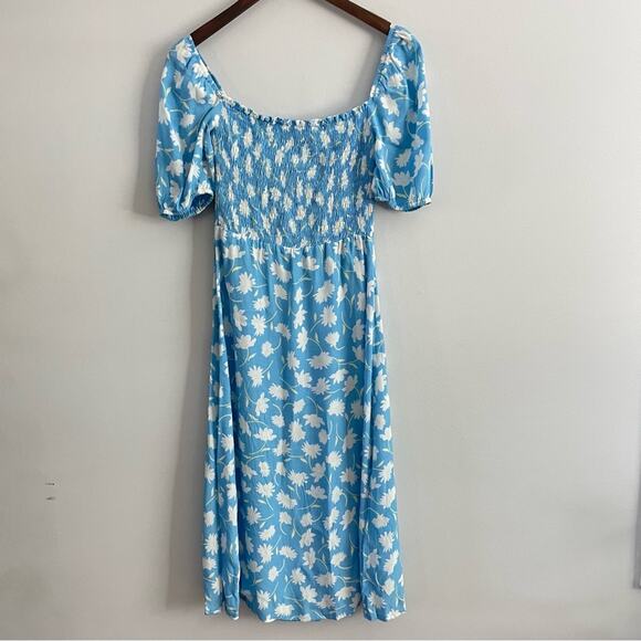 Faithfull the Brand | Women’s Blue Leyla Midi Dress Floral Puff Sleeve Anthro 4 - Picture 5 of 12